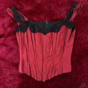 vampy red black lace corset top
